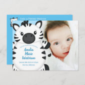 Zebra Baby shower blauw Briefkaart (Voorkant / Achterkant)