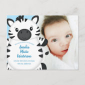 Zebra Baby shower blauw Briefkaart (Voorkant)