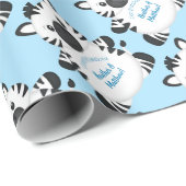 Zebra Baby shower blauw Cadeaupapier (Rol Hoek)