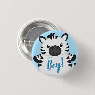 Zebra Baby shower blauw Ronde Button 3,2 Cm