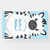 Zebra Baby shower blauw Spandoek (Horizontaal)