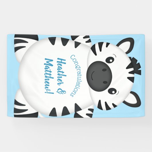 Zebra Baby shower blauw Spandoek (Horizontaal)
