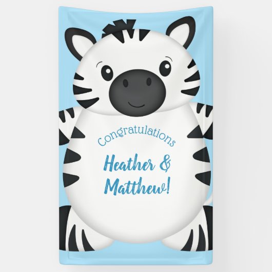 Zebra Baby shower blauw Spandoek (Verticaal)