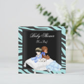 Zebra Baby shower Blue Black Crown Prince Kaart (Staand voorkant)