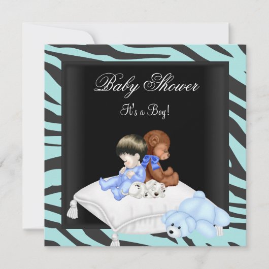 Zebra Baby shower Blue Black Crown Prince Kaart (Voorkant)