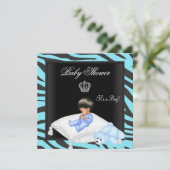 Zebra Baby shower Blue Black Crown Prince Kaart (Staand voorkant)