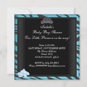 Zebra Baby shower Blue Black Crown Prince Kaart (Achterkant)