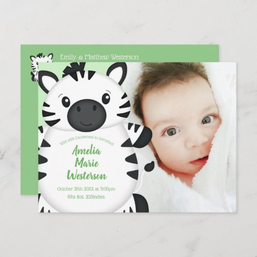 Zebra Baby Shower Briefkaart (Voorkant / Achterkant)