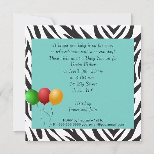 Zebra Baby Shower Feestje turquoise Kaart (Voorkant)
