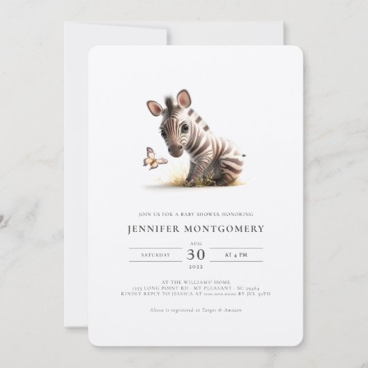 Zebra Baby shower Genderneutrale uitnodiging (Voorkant)