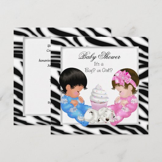Zebra Baby shower Geslacht onthullen paren Kaart (Voorkant / Achterkant)