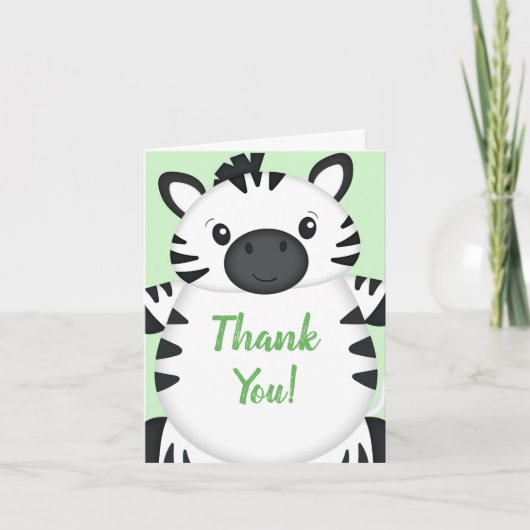 Zebra Baby shower Green Bedankkaart (Voorkant)
