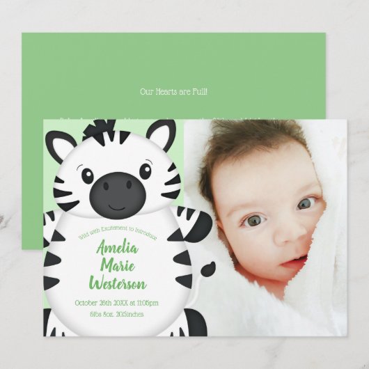 Zebra Baby shower Green Kaart (Voorkant / Achterkant)