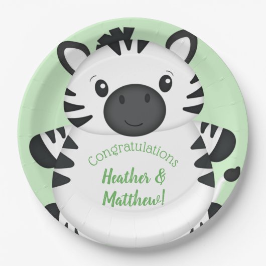 Zebra Baby shower Green Papieren Bordje (Voorkant)