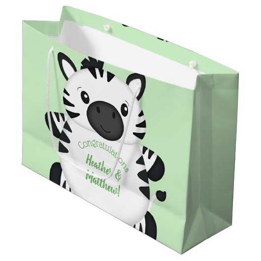 Zebra-Baby shower Groot Cadeauzakje (Voorkant Gekanteld)