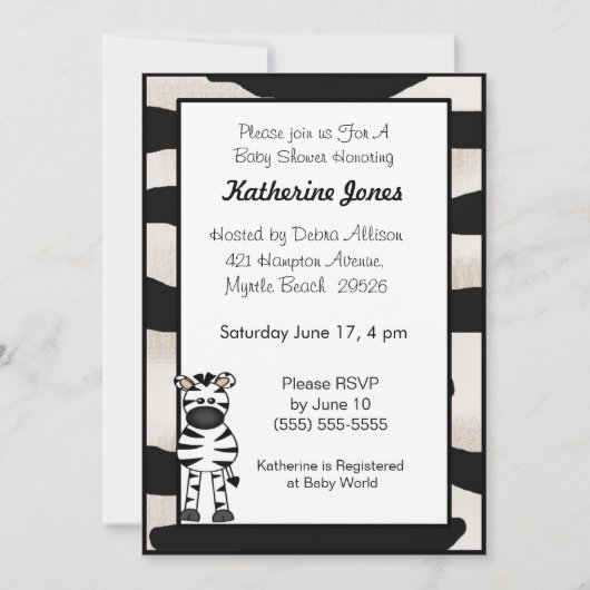 Zebra Baby shower Invitation Kaart (Voorkant)