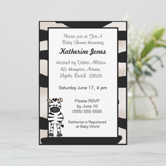 Zebra Baby shower Invitation Kaart (Staand voorkant)
