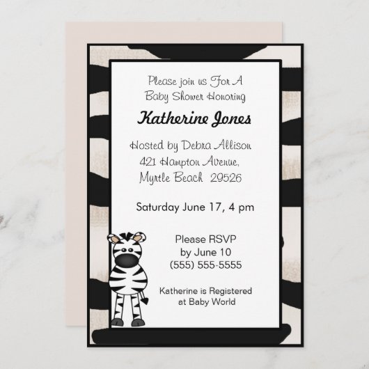 Zebra Baby shower Invitation Kaart (Voorkant / Achterkant)