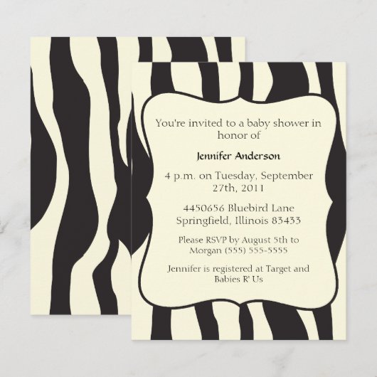 Zebra Baby shower Kaart (Voorkant / Achterkant)