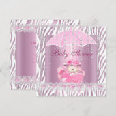 Zebra Baby shower Meisje Baby Roze Umbrella White Kaart (Voorkant / Achterkant)