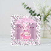 Zebra Baby shower Meisje Baby Roze Umbrella White Kaart (Staand voorkant)