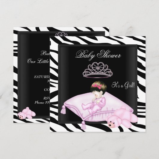 Zebra Baby shower Meisroze zwarte prinses Kaart (Voorkant / Achterkant)