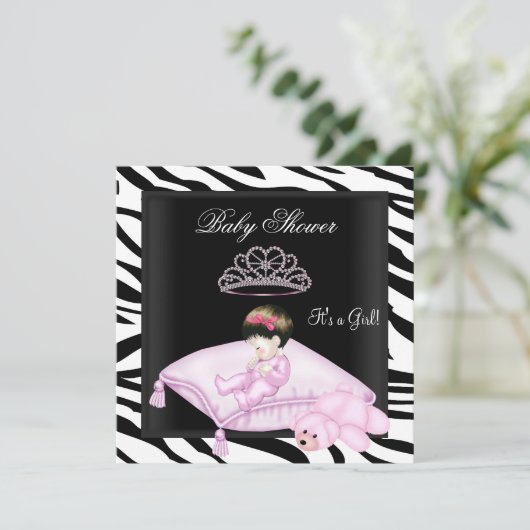 Zebra Baby shower Meisroze zwarte prinses Kaart (Staand voorkant)