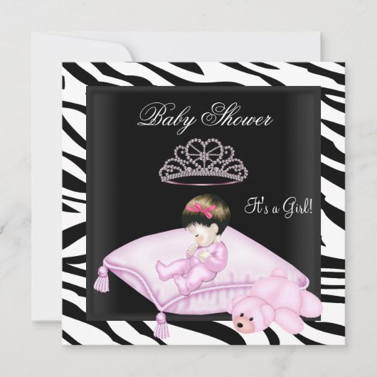 Zebra Baby shower Meisroze zwarte prinses Kaart (Voorkant)