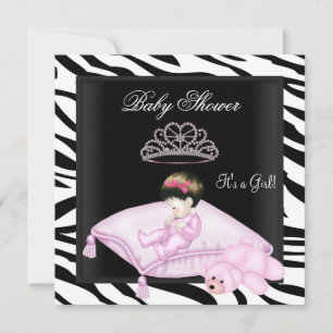 Zebra Baby shower Meisroze zwarte prinses Kaart
