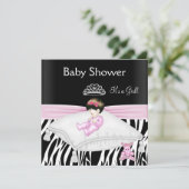 Zebra Baby shower Meisroze zwarte prinses Kaart (Staand voorkant)