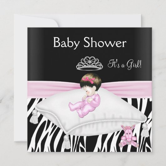 Zebra Baby shower Meisroze zwarte prinses Kaart (Voorkant)