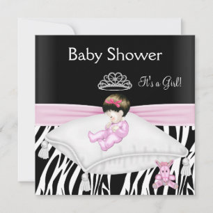 Zebra Baby shower Meisroze zwarte prinses Kaart