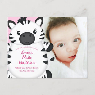 Zebra Baby shower Roze Briefkaart