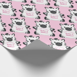 Zebra Baby shower Roze Cadeaupapier