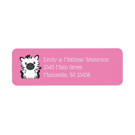 Zebra Baby shower Roze Etiket (Voorkant)