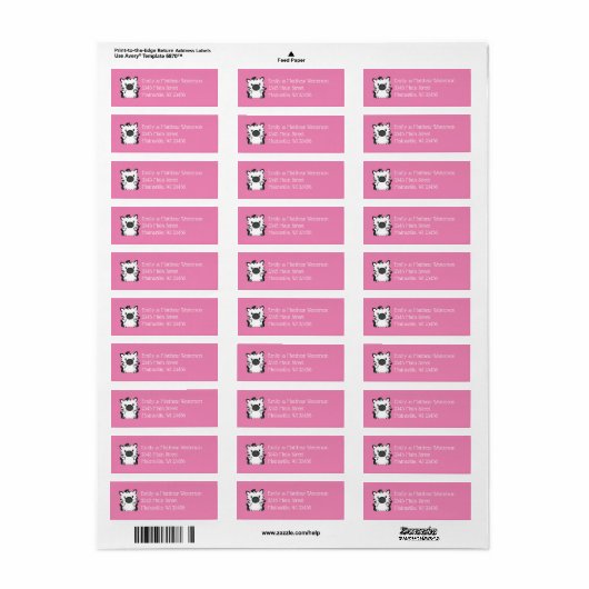 Zebra Baby shower Roze Etiket (Full Sheet)