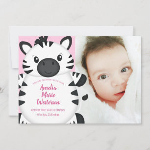 Zebra Baby shower Roze Kaart