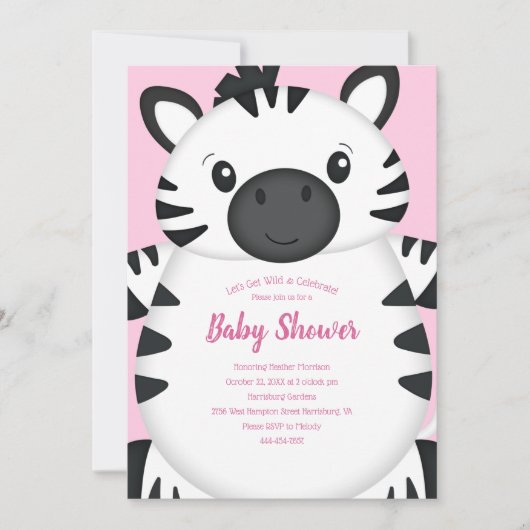 Zebra Baby Shower Roze Kaart (Voorkant)