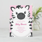 Zebra Baby Shower Roze Kaart (Staand voorkant)