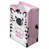 Zebra Baby shower Roze Medium Cadeauzakje (Voorkant Gekanteld)