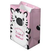 Zebra Baby shower Roze Medium Cadeauzakje (Achterkant Gekanteld)