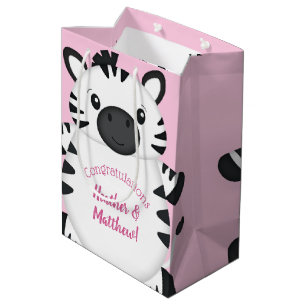 Zebra Baby shower Roze Medium Cadeauzakje