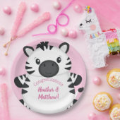 Zebra Baby shower Roze Papieren Bordje (Feest)