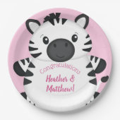 Zebra Baby shower Roze Papieren Bordje (Voorkant)
