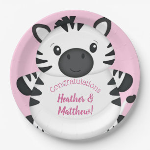 Zebra Baby shower Roze Papieren Bordje