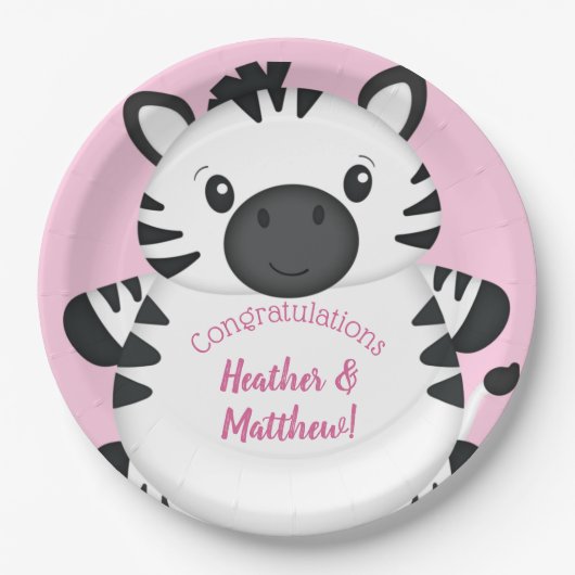 Zebra Baby shower Roze Papieren Bordje (Voorkant)