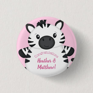 Zebra Baby shower Roze Ronde Button 3,2 Cm