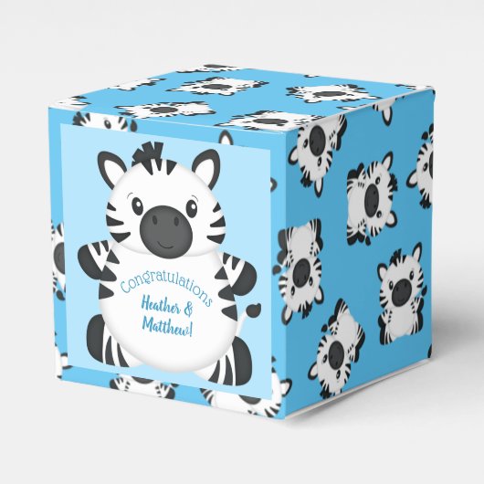 Zebra Baby shower Safari Blue Boy Bedankdoosjes (Voorkant Zijde)