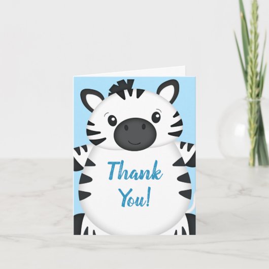 Zebra Baby shower Safari Blue Boy Bedankkaart (Voorkant)