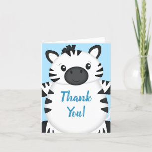 Zebra Baby shower Safari Blue Boy Bedankkaart